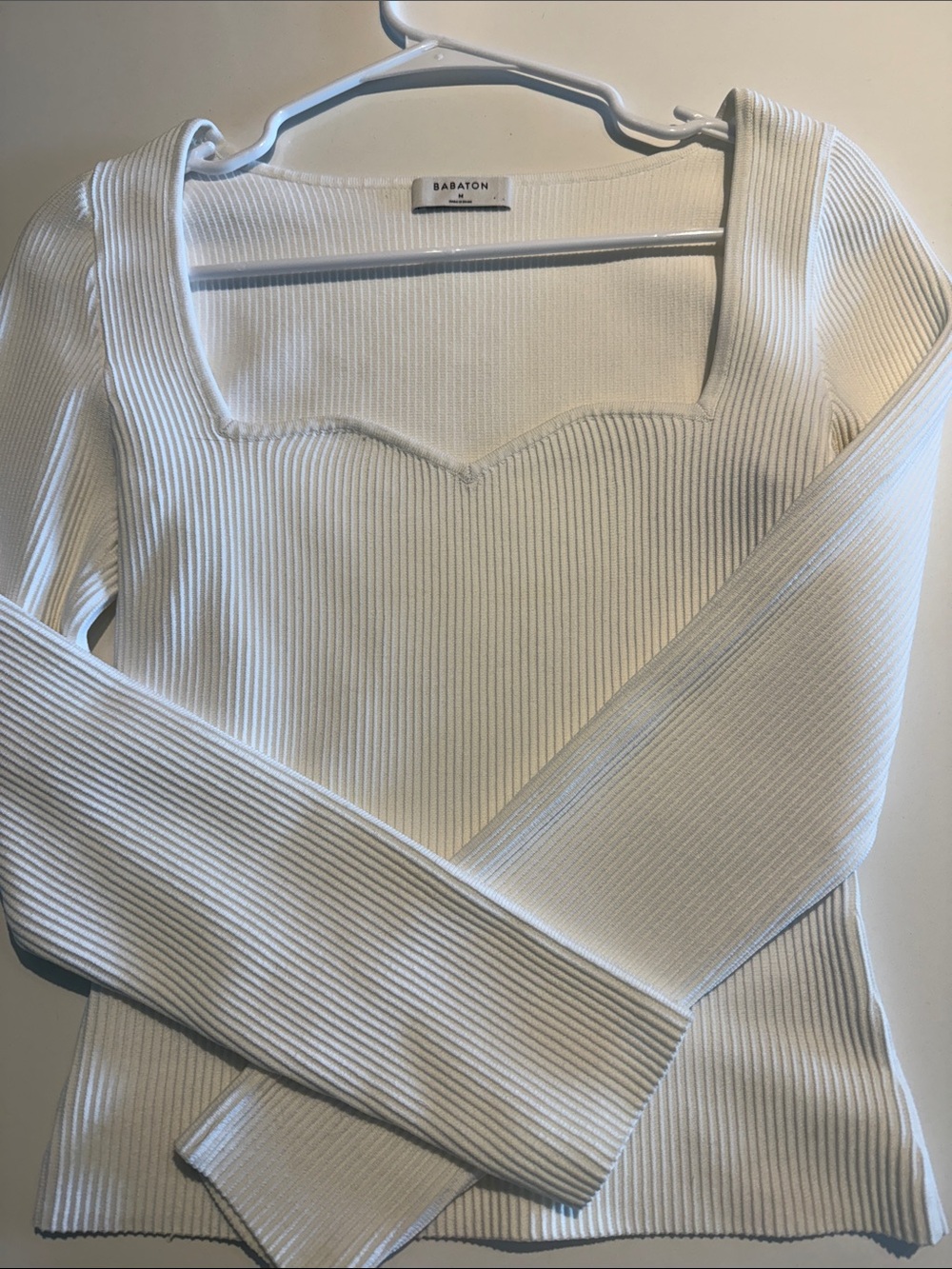 Babaton Cream Ribbed Square-Neck Long Sleeve Sweater